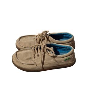 Sanuk Kids Youth Tan Casual Canvas Sneakers Boat Shoe Size 1